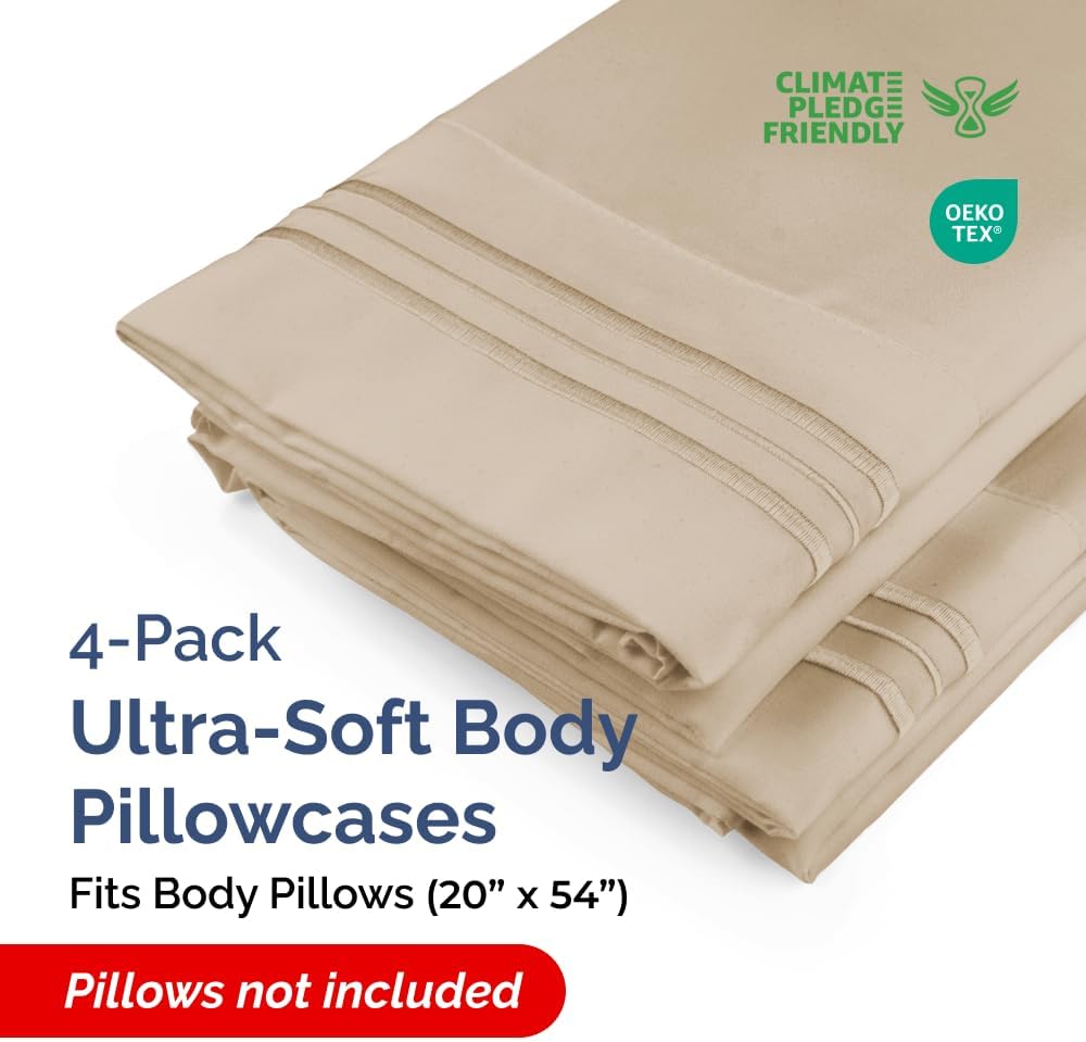 Skiennix Body Pillowcases Set of 4 | Soft, Cozy 20x54 Long Pillow Covers - Breathable & Fade-Free - Machine Washable (Cream)