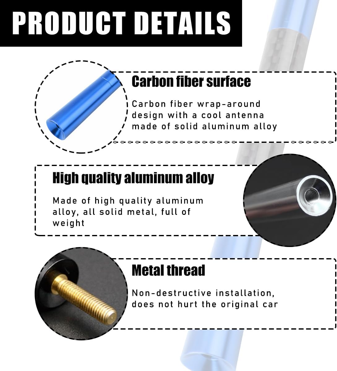 Yourkar 4.72 Inch Car Short Antenna, Aluminum Auto Roof Mount Short Antenna, Radio Antenna Mast Replacement with Screws