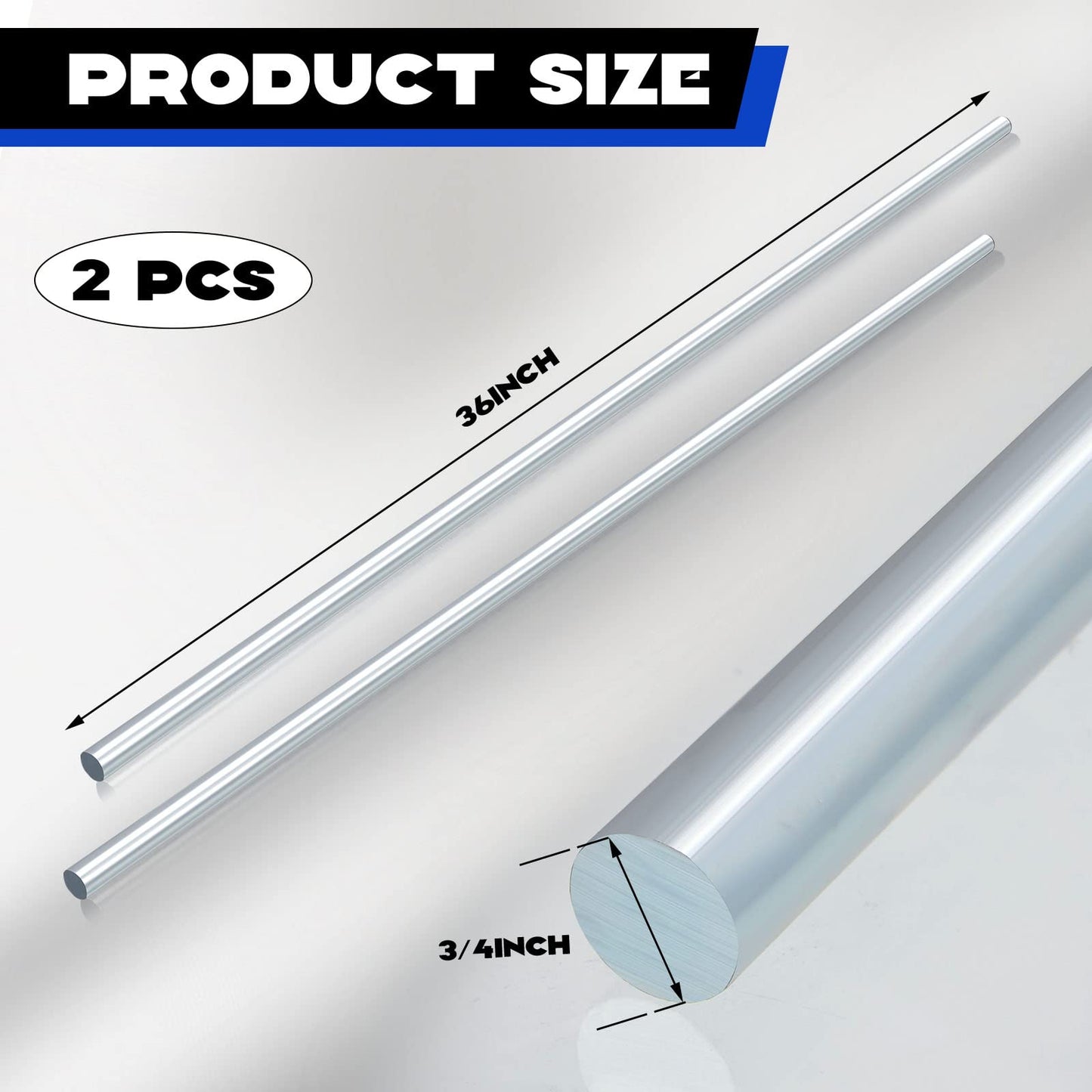 Hicarer 2 Pcs 3/4" x 36" Galvanized Steel Round Bar Smooth Rod Zinc Plated Steel Rods Zinc Bar Metal Axle Shaft for Hand Trucks Dollies Wagons Carts