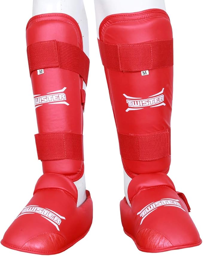 Twister WKF Karate Shin Guards | Taekwondo Shin-N-Step | Detachable Shin Guards with Foot Protection | Premium Quality Leg & Foot Protection for Karate, Taewkondo, Muay Thai, and MMA