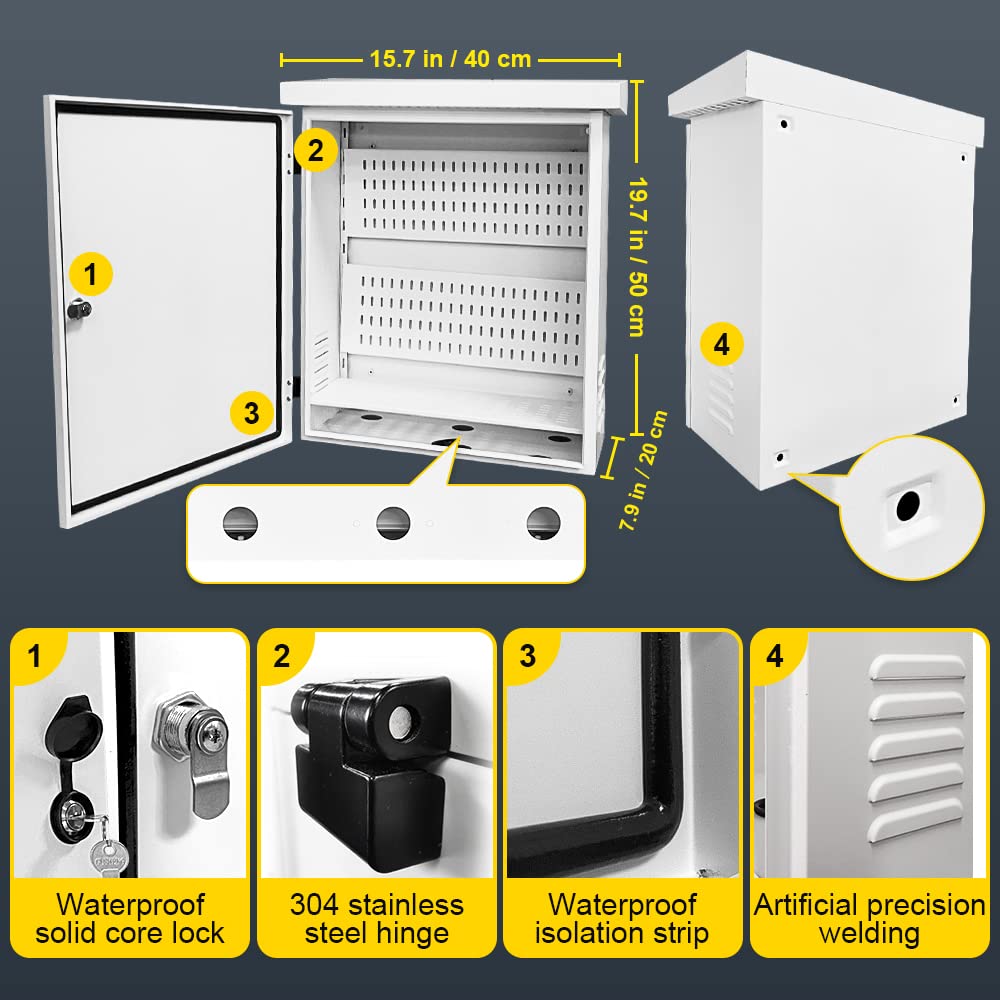 304 Stainless Steel Electrical Box Enclosure 20 x 16 x 8'' IP66 Outdoor Electrical Box Waterproof Electrical Box Suitable for Indoor and Outdoor use, Wall-Mounted/Telephone Pole