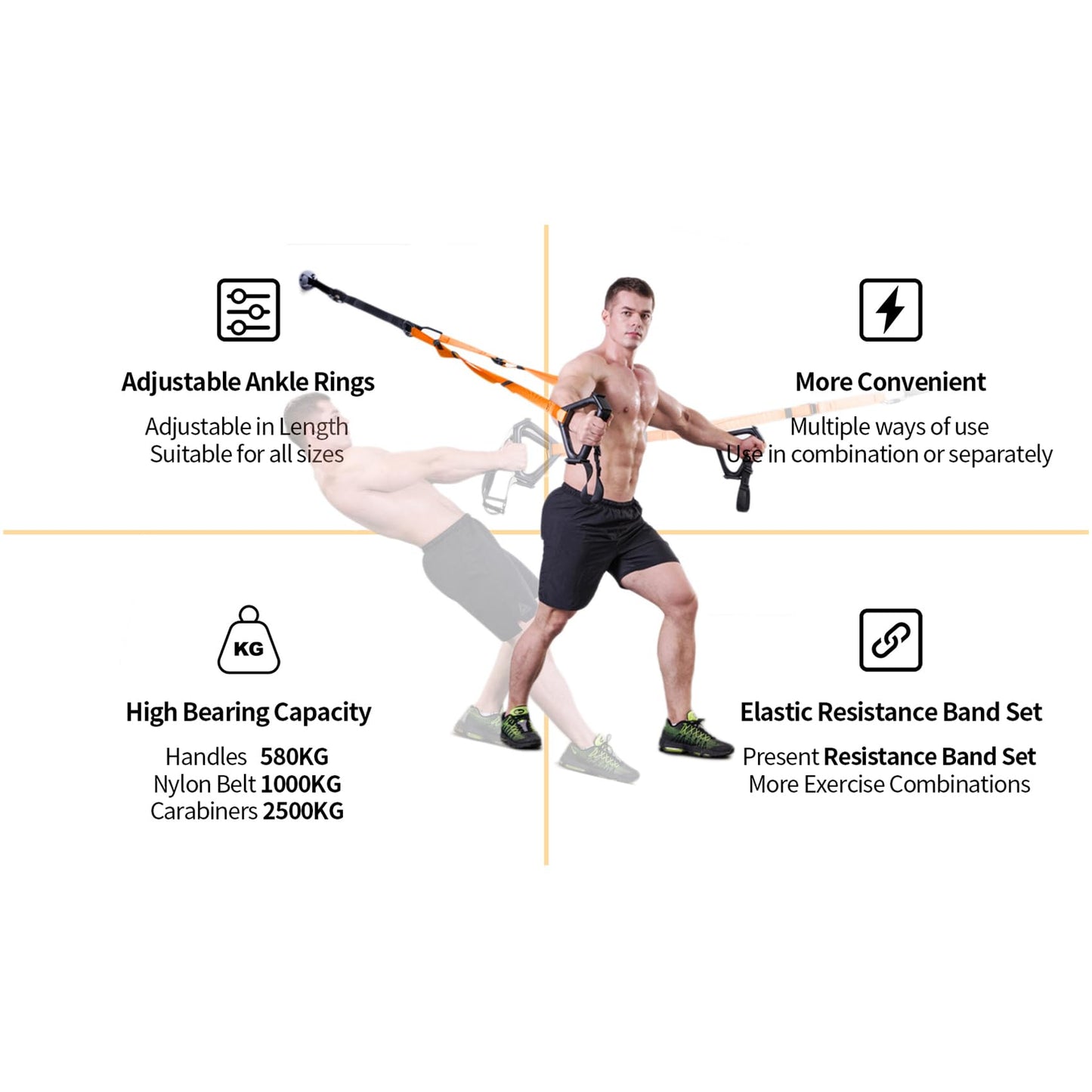 Moulyan Bodyweight Resistance Training Straps,Training straps Complete Home Gym Fitness Trainer kit for Full-Body Workout Easy Setup Gym Home Outdoors