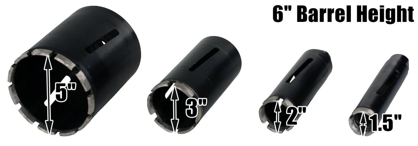 Steel Dragon Tools 4-Piece Dry Diamond Core Drill Bit Kit with Case – 1.5", 2", 3", 5" Bits 6" Depth Laser-Welded Segments Includes SDS & Hex Adapters Pilot Bit Drift Key Aluminum Storage Case