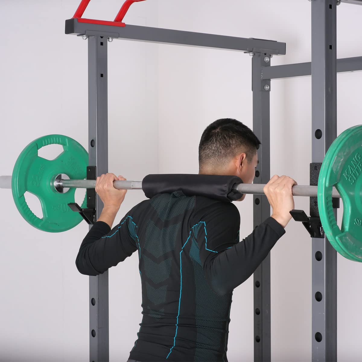 SYL Fitness J-Hooks for Squat/Power Rack - Available in 2"x2" and 3"x3", Heavy Duty J-Cups Barbell Holder with UHMW Pads (For 2"x2" Rack with 1" Hole)