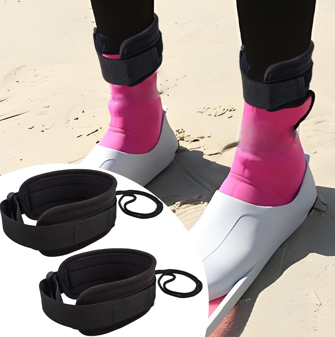 nsgglecher 1Pair Fin Savers, Swim Fin Tethers, Swim Fin Leashes, Ankle Cuff, No Lost Swim Fins While Bodysurfing or Bodyboarding, Suitable for Man and Women