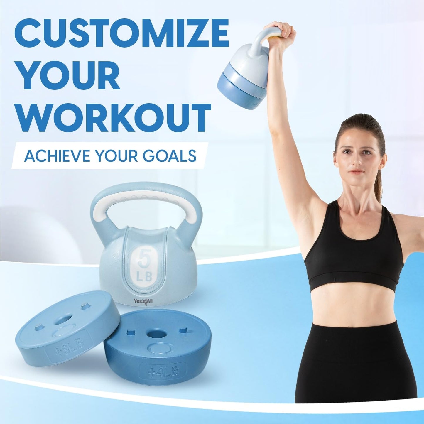 Yes4All Adjustable Kettlebell Pair – 12lb Teal Home Gym Set, Compact Weight Training Gear for Women – Adjustable Kettlebell & Strength Weight Set
