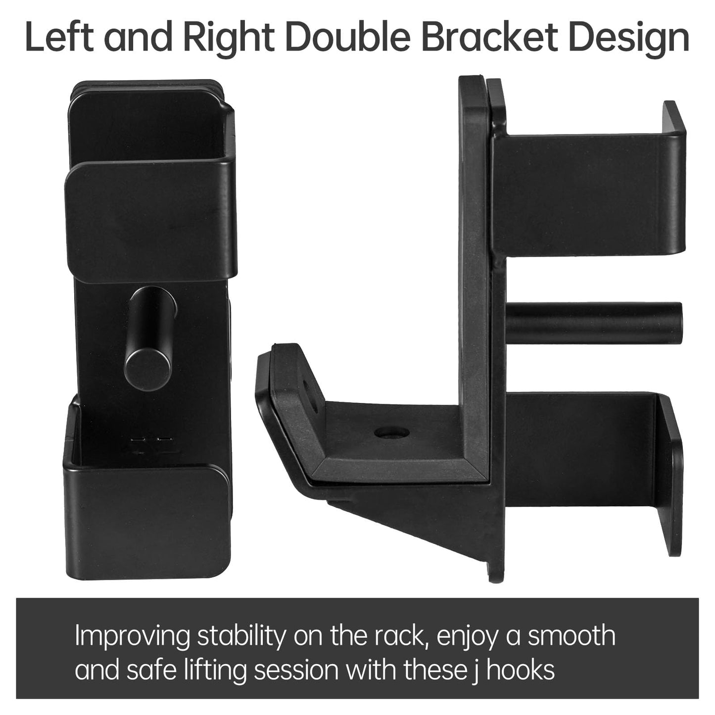 AINAFIX J Hooks for 2" x 2" Power Rack with 5/8" Hole, Rubber Pad J-Hook for Power Cage, Bottom Reinforced Steel J Cups for Squat Rack, Heavy Duty Barbell Holder, Black