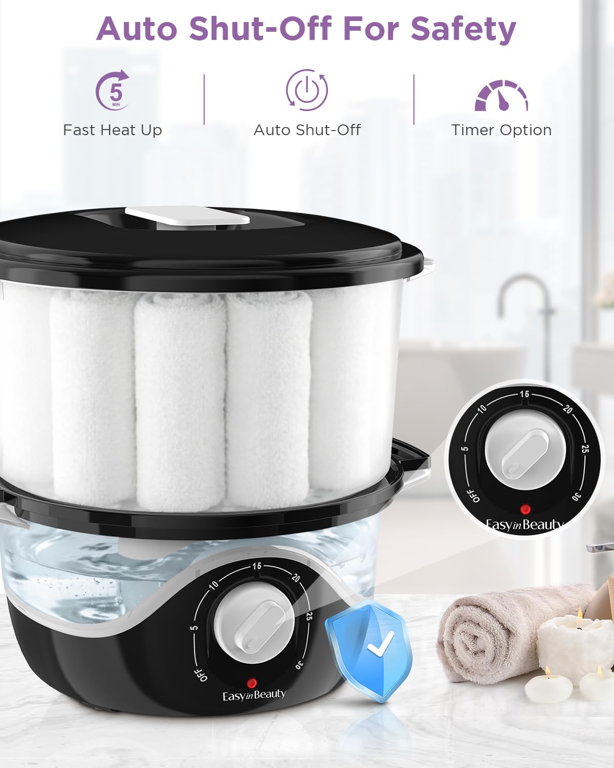 EASYINBEAUTY Hot Towel Warmer for Spa, 2.6L Small Towel Warmer with Transparent Water Tank, Rapid Heating Towel Steamer for Facial, Massage and Salon
