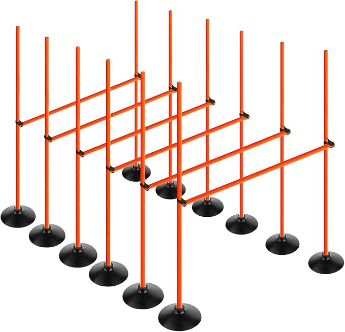 Orange Adjustable Height Agility Hurdle Set Multi-Function Soccer Trainning Pole Set Coaching Sticks with Rubber Base