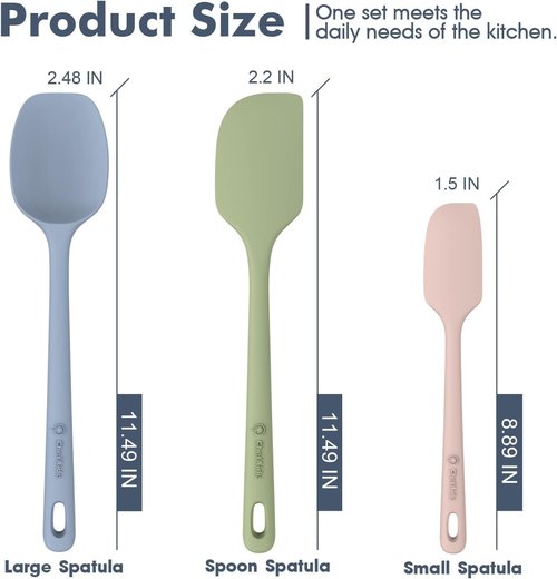 ChefAide Silicone Spatula Set - 3 Pieces, Ergonomic Grip, Heat Resistant for Nonstick Cookware