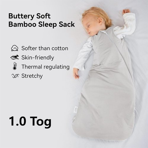 BubblePanda Bamboo Sleep Sack - Soft 1.0 Tog Toddler Blanket for 6-12 Months | 2-Way Zipper Design