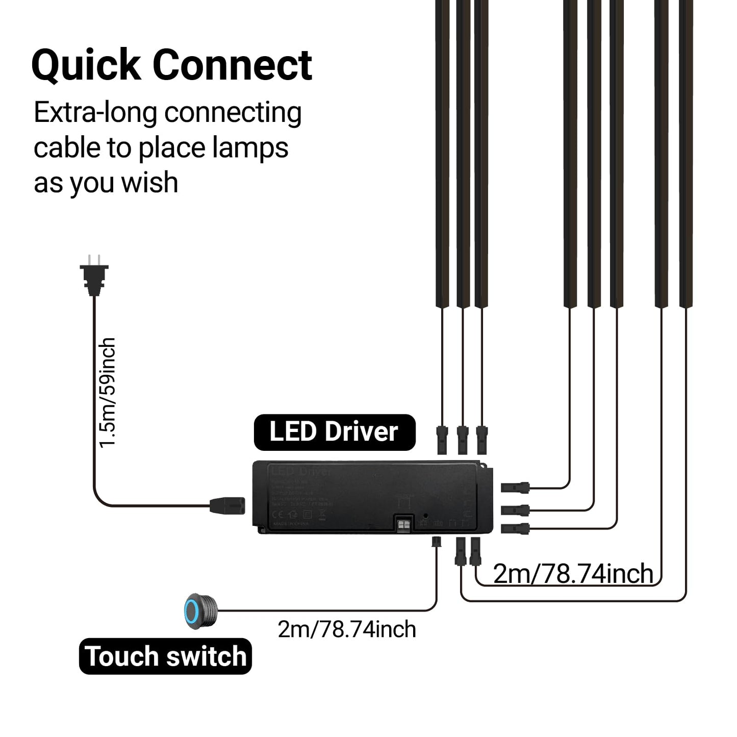 HAMRVL Black LED Recessed Lighting Kit - 8 PCS 3000K Warm White LED Strip Lights with Touch Control, Dimmable Self-Adhesive Wall Panel Lights for Wood Slat Wall Panels, Under Cabinet (Black Cover)