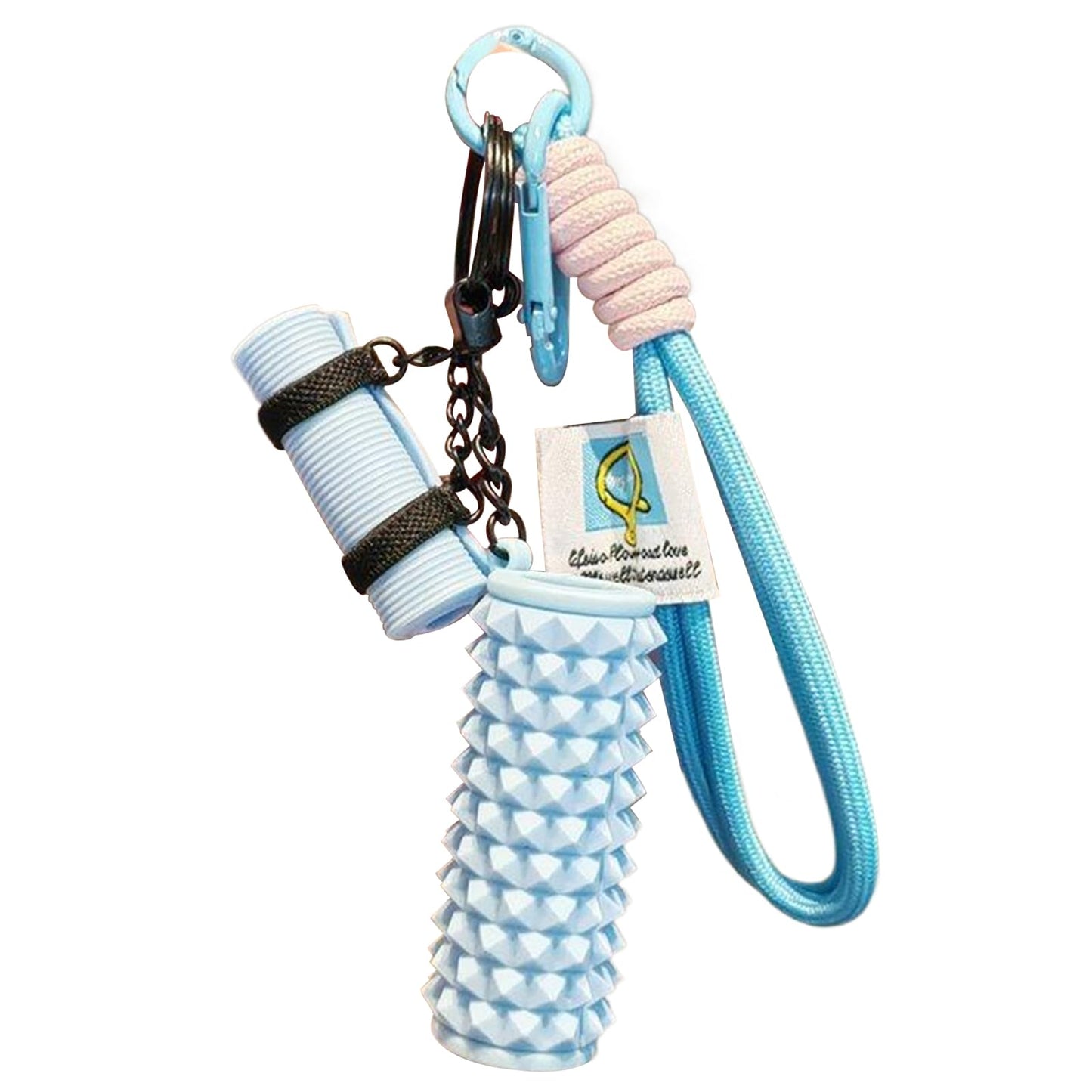TECHPLUS Mini Yoga Mat Foam Roller Keychain Bag Charm with Wristlet Lanyard - Gym Bag Accessory Gift for Women and Yoga Lovers (Blue)