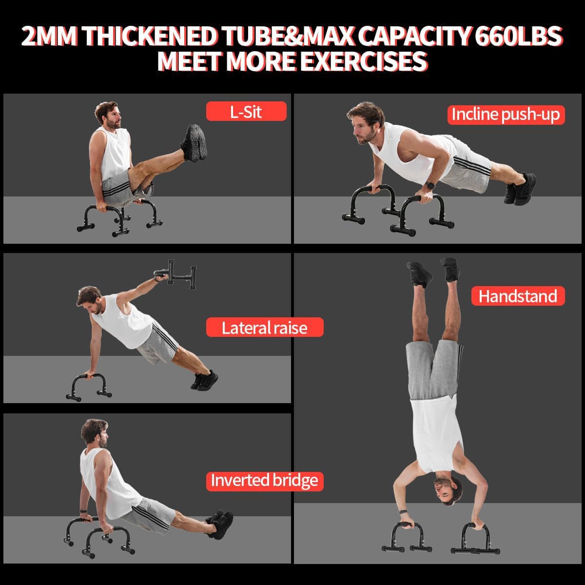 Teclor Push Up Bar,9.5in High Parallettes Bars Great for L-sit, Sturdy Steel Structure Black Push Up Bars for Men & Women, Full Planche & Dips, Heavy-duty No Wobbling Calisthenics Equipment MAX Capacity 660LBS,Floor Workouts Calisthenics Equipment