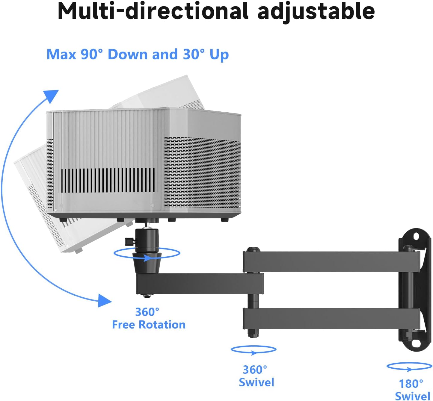 suptek 1/4", M4 M6 MA1330YT Universal Foldable Projector Wall Mount - Adjustable Bracket for Projectors, Compatible