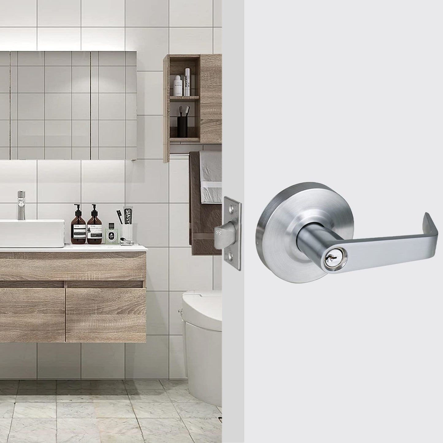 HISAFE Keyed Entry & Passage Commercial Door Locks Heavy Duty Grade 2 Lever, Non-Handed, UL 3 Hour Fire Rated, ADA Compliant, Satin Chrome Finish 26D, 2-3/4''Backset