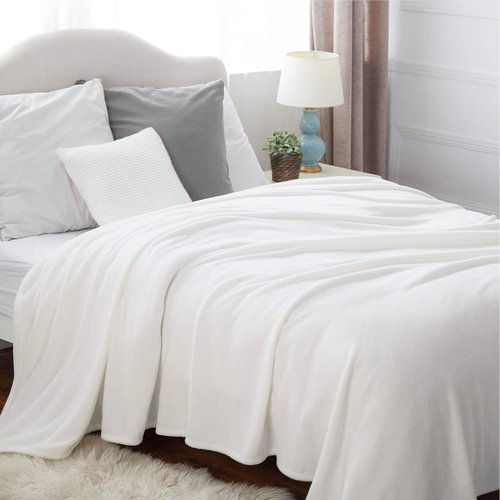 Bedsure GentleSoft Fleece Blanket | Queen Size White - Soft, Lightweight, Plush & Cozy Microfiber, 90x90 Inches