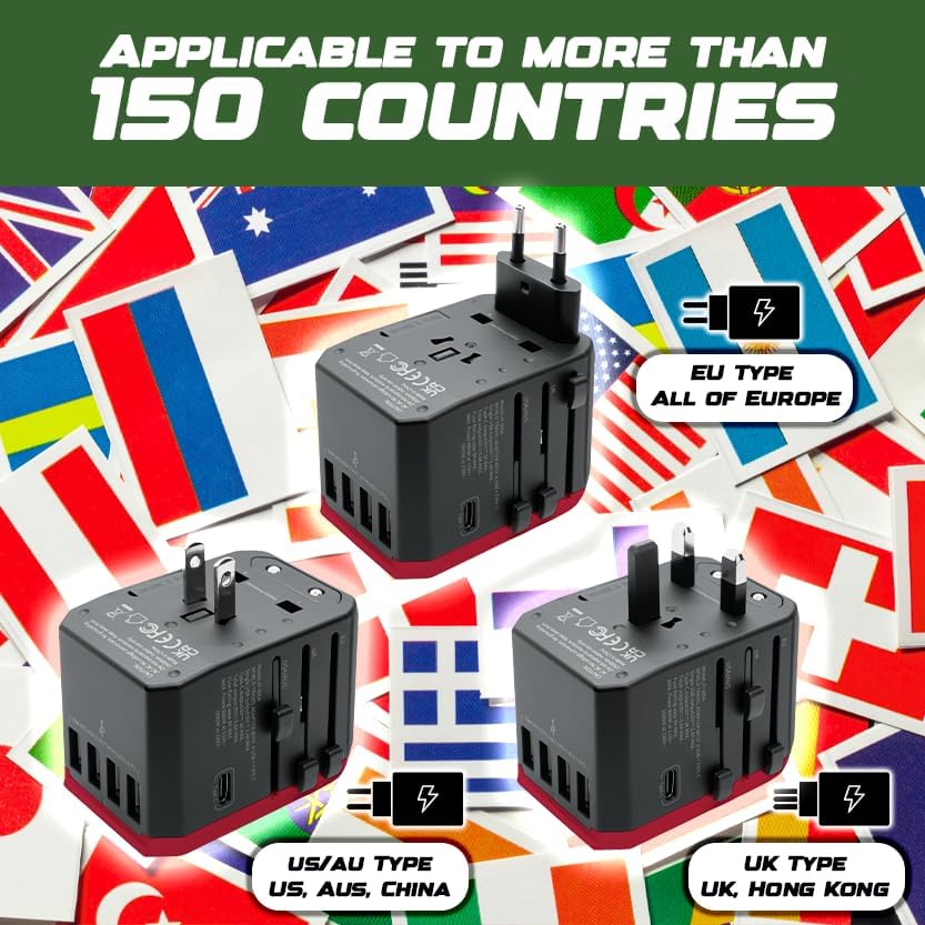 CACTECHS 4 1 International Universal Travel Adapter Worldwide USB Type C Travel Charger, EU UK European Travel Plug