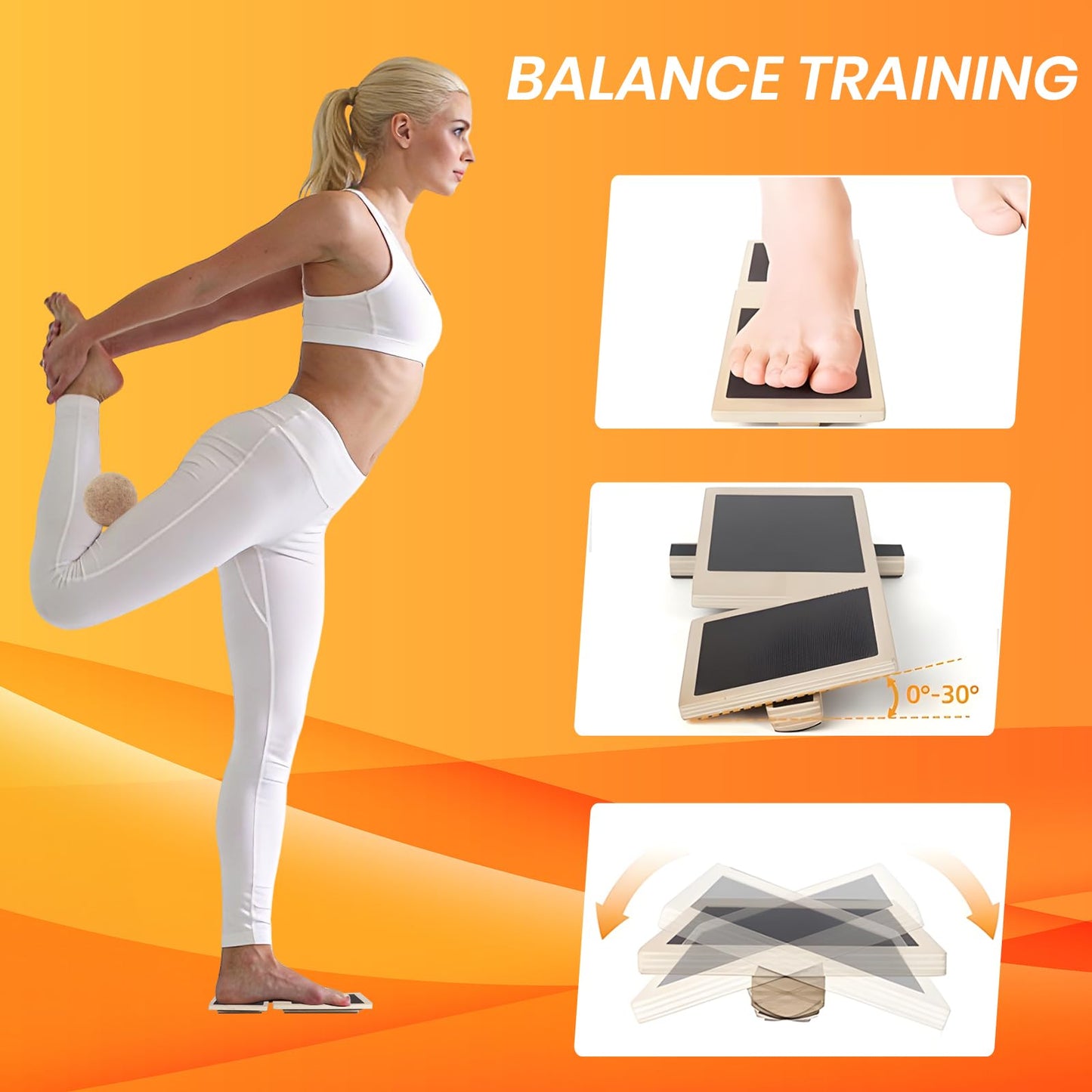 Ankle Balance Board & Foot Strengthener Kit with Massage Ball, Wood Wobble Board for Sprained Ankle Physical Therapy, Plantar Fasciitis Relief, Stability & Posture Training