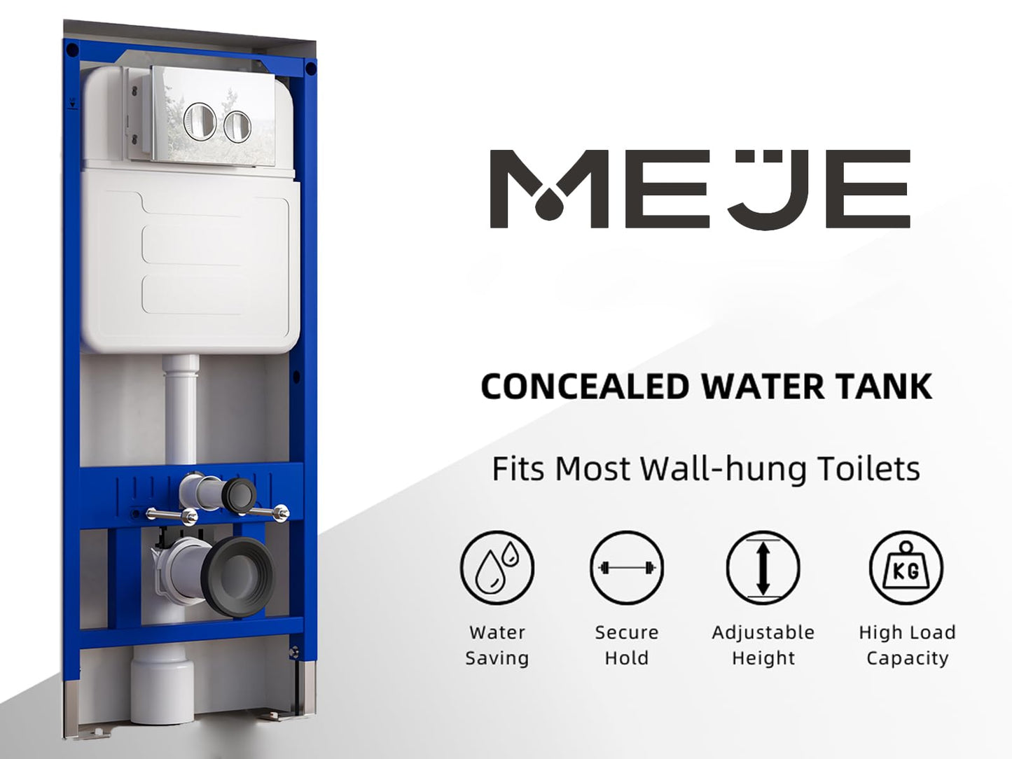 MEJE #MZE014P- In-Wall Toilet Tank Carrier with Dual-Flush Actuator Plate, White (Compitable with #MZE014P Wall-Hung Smart Toilet to work as A Intelligent Toilet Combo)