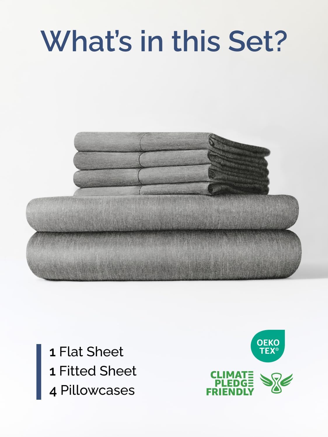 Skiennix Extra Deep Queen Sheet Set | 6-Piece Breathable Cooling Bedding - Soft, Wrinkle-Free - Heathered Grey