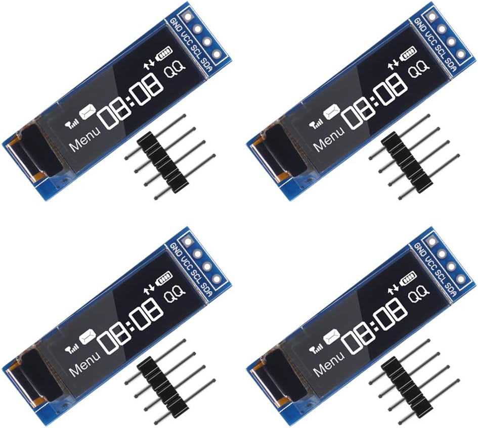 AITRIP 4pcs I2C 0.91 Inch I2C SSD1306 I2C 3.3V~5V OLED Display Module OLED Display Module White OLED Screen Driver DC