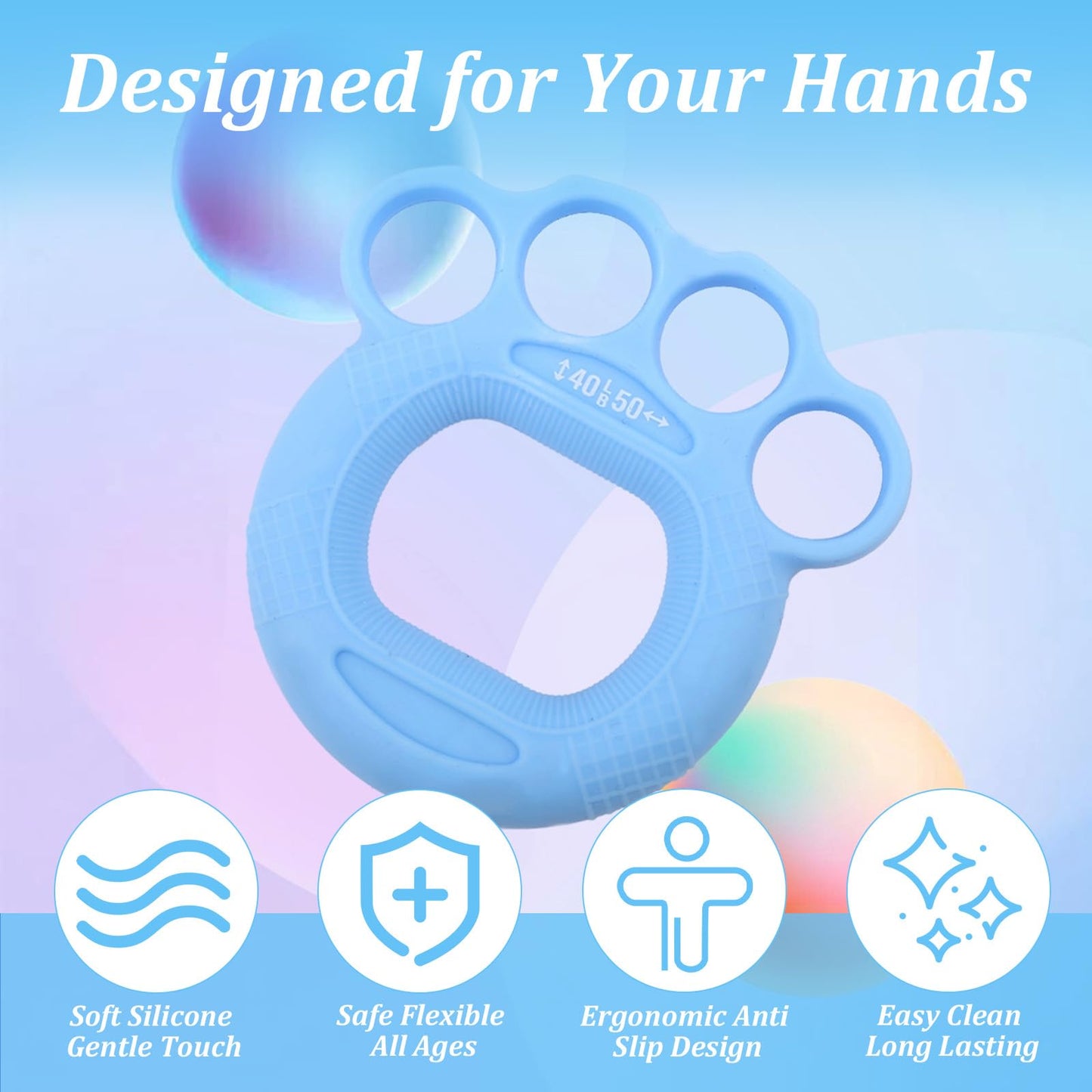 3 Pack Finger Exerciser & Hand Grip Strengthener, 3 Resistance Levels (20–50 lbs), Ergonomic Silicone Hand Strengthener for Rehab, Arthritis & Therapy, Ideal for Musicians, Climbers, Seniors