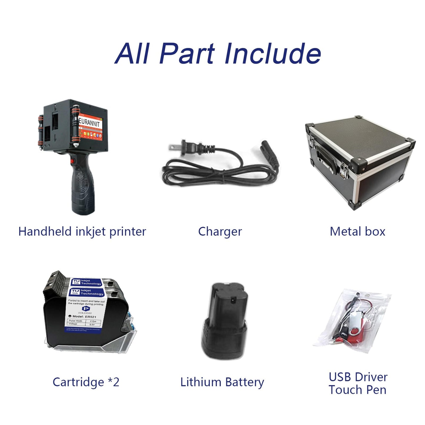 Dual Nozzle Handheld Inkjet Printer E50, 2"/50.8mm Print Height, Support 2 Color Printing, with 4.3" Touch Screen & 2pcs Original Fast-Drying Ink Large Charater Date Coding Machine for Any Surface