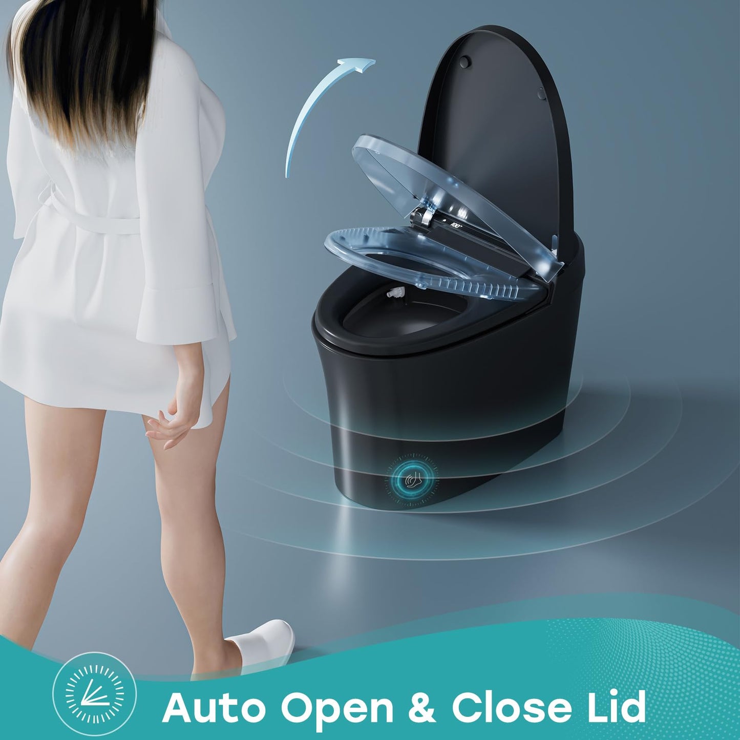 HOROW Black Smart Toilet with Pump and Bidet Built In, Bidet Toilet with Auto Dual Flush and Auto Open/Close Lid, Smart Toilet with Heated Seat, Warm Dryer, Night Light, and Digital Display