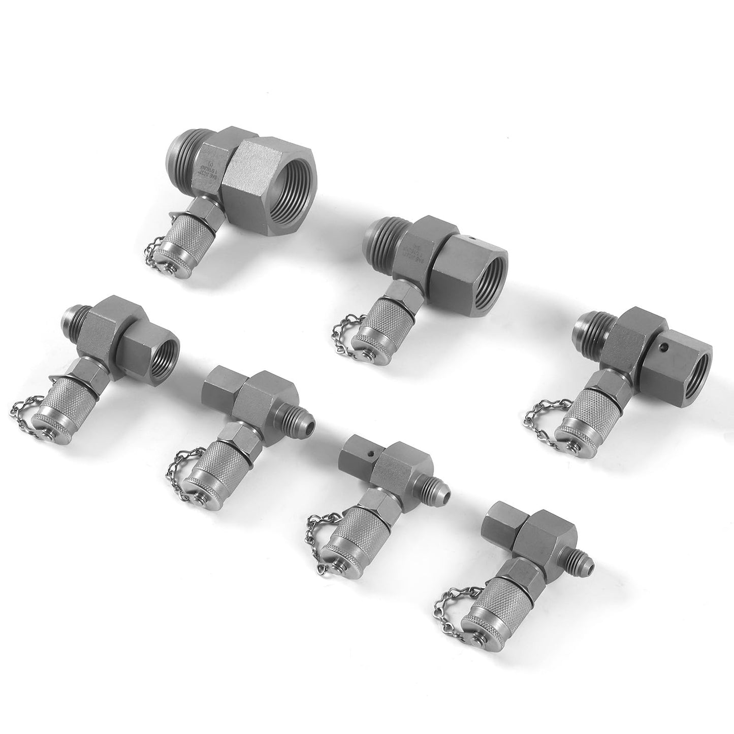 SINOCMP 7Pcs JIC37 Hydraulic Swivel Run Tees Connector Tester Coupling Set, Hydraulic Pressure Test Fittings for Excavator Construction Machinery Hydraulic System
