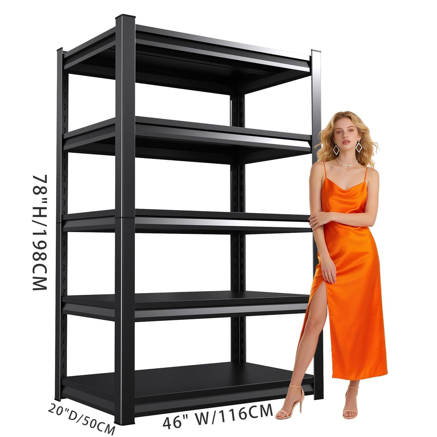 PKDYEZ Garage Shelving Heavy Duty,3000LBS Storage Shelves,Industrial Shelving 5-Tier Adjustable,Garage Storage Shelves,Easy Assembly Storage Shelf for Warehouse,Basement,Office[78" H*46" W*20"]