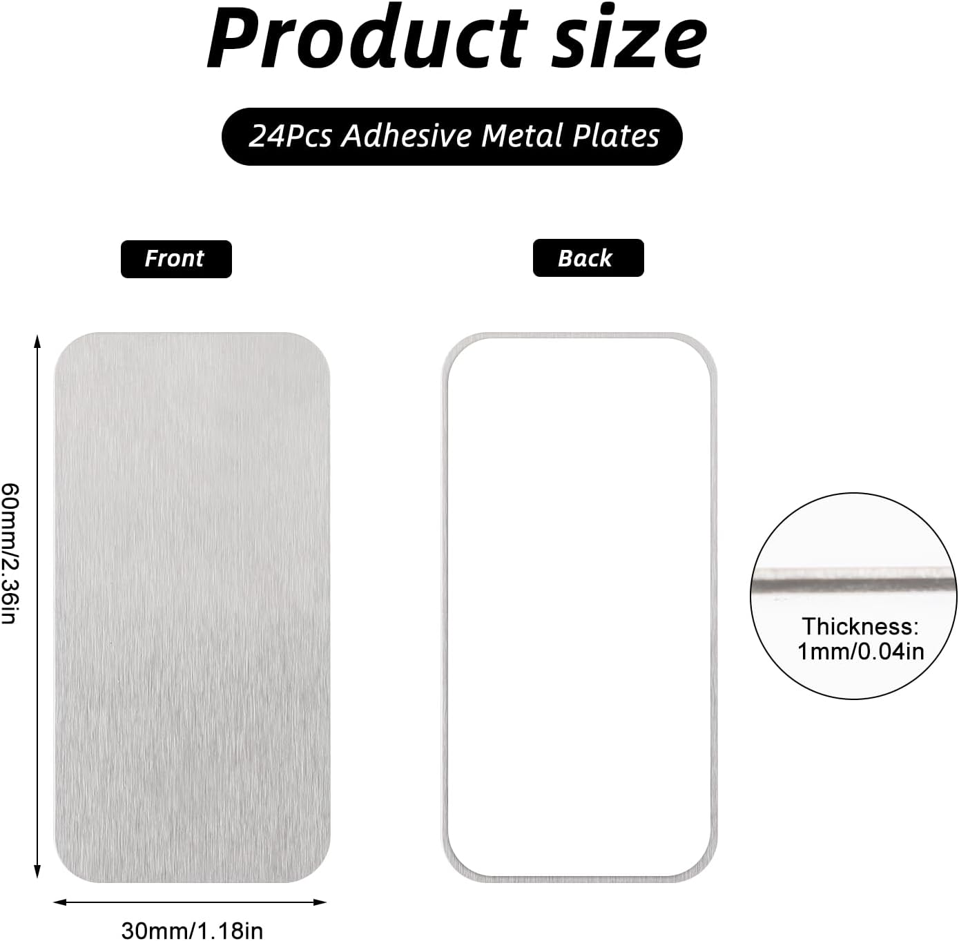ARPOVIST 24 Pack 2.36x1.18in Adhesive Metal Plates for Magnetic Mounts, Rectangular Iron Strips with Adhesive Backing