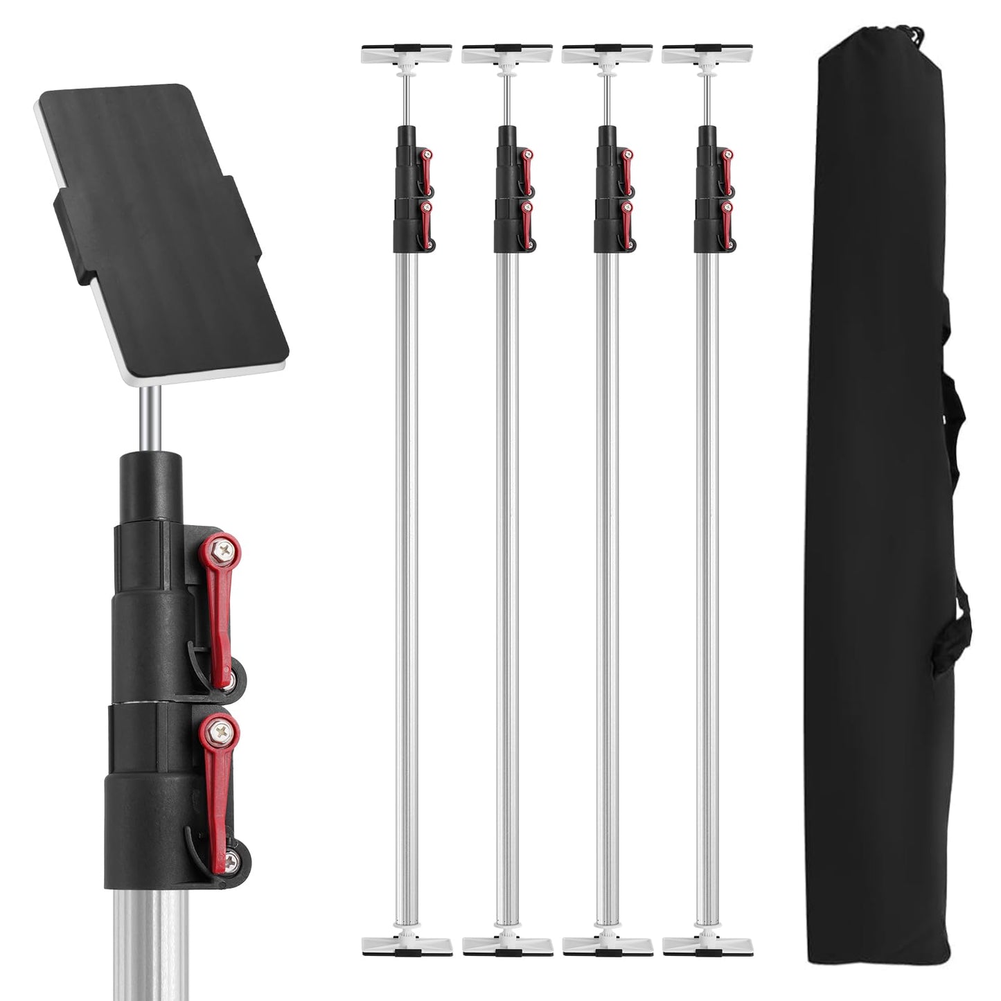 10FT Dust Barrier Poles 4 Pack withCarry Bag, Stainless Steel Retractable Zipper Wall Poles Kit for Renovation, Remodeling and Isolation Work