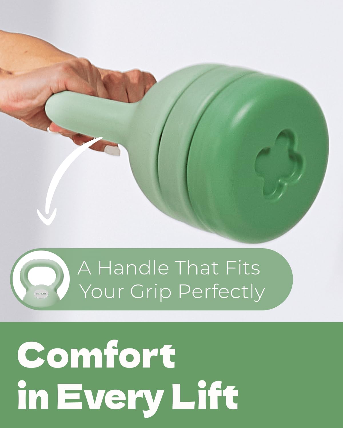 kure.fit Adjustable Kettlebell | 5 lb - 12 lb | Kettlebell Weights Set for Home Gym | Full-Body Workouts, Strength Training, Weight Loss | Fabric Booty Band | Beginners & Women | Sage Green