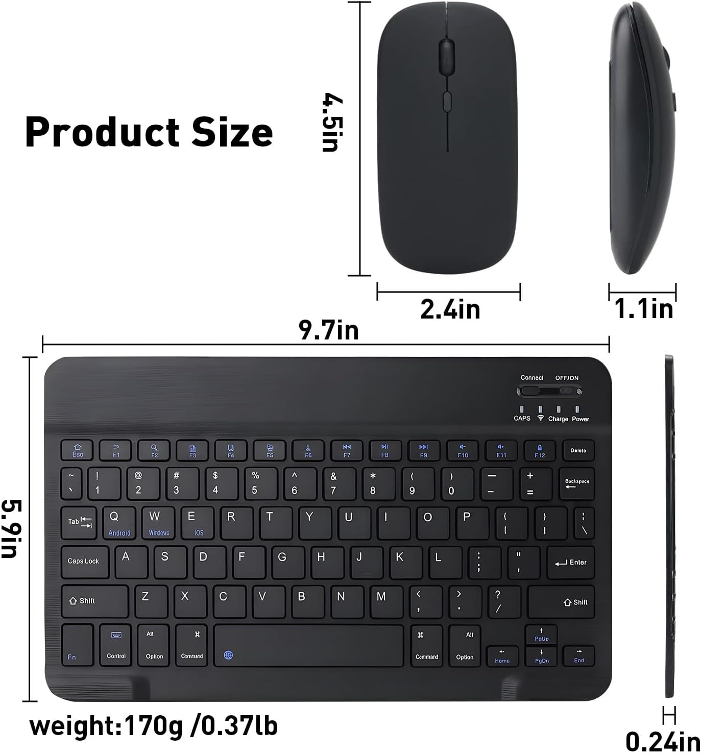 KUNSI Bluetooth Keyboard and Mouse Combo for iPad, Rechargeable Slim Wireless Keyboard and Mouse for Tablets,Compatible