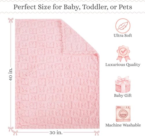 Belle Bow Baby Blanket - Ultra Soft Fleece Bow Blanket for Baby Girls & Small Pets | 30x40, Light Pink