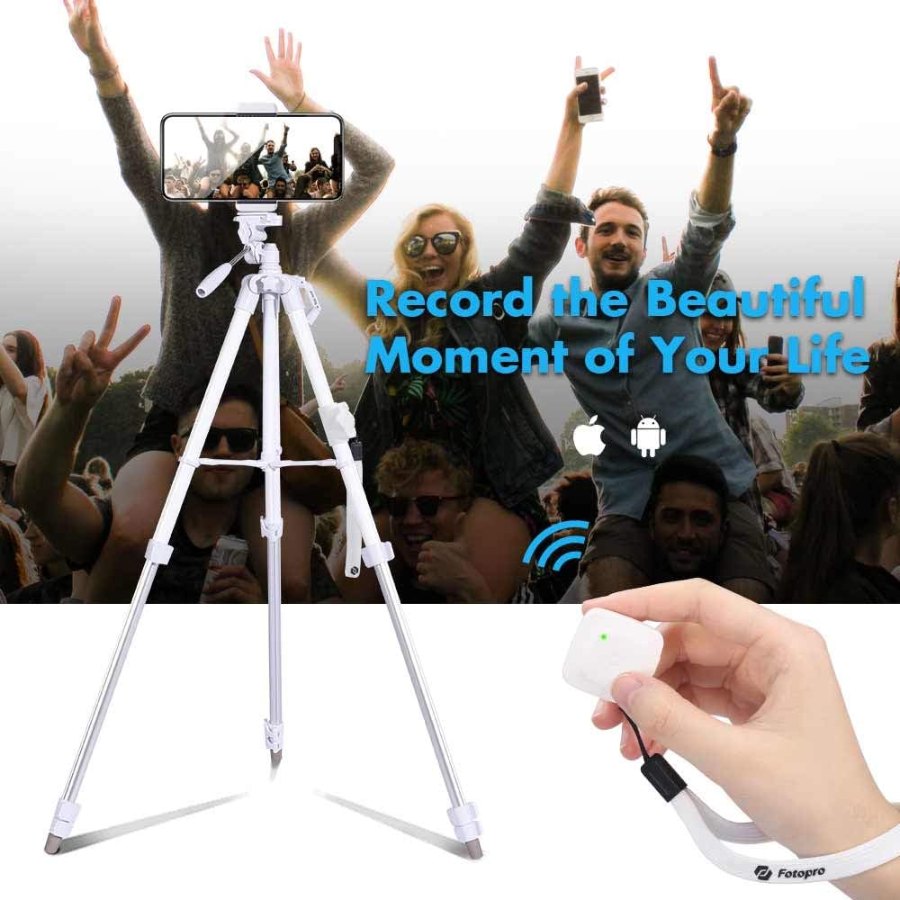 Fotopro 59'' 3-Way Camera Tripod, Portable Tripod for iPhone with Bluetooth Remote, Aluminum Video Camera Tripod