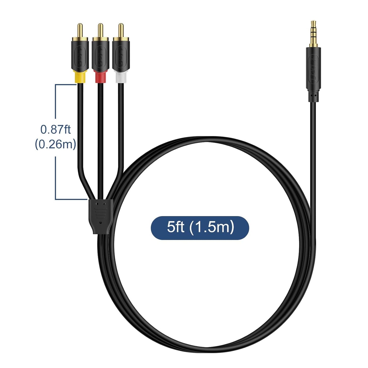 3.5mm 1/8" 3 5 J&D to RCA AV Cable, Audio/Video Transmission, TRRS to RCA Male Plug AUX Cable Cord, Compatible