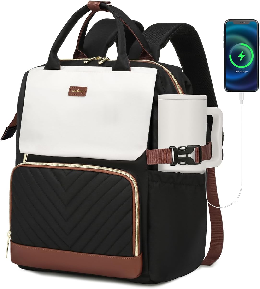 Backpack, Pack Bookbag for Women Laptop Teacher Nurse Work Computer Bags with Cup Holder & USB Charger for Travel