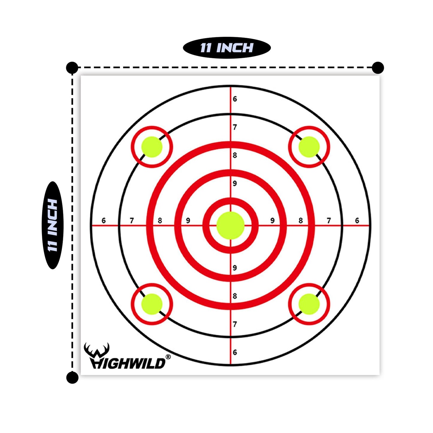 Highwild Bullseye Shooting Paper Targets - for Air Rifle/Airsoft Pistol Practice Bullet Traps - 11"x 11", 50 Pack