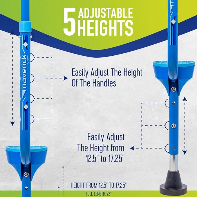 Flybar Maverick Walking Stilts for Kids - 5 Adjustable Height’s, Sturdy, Easy Assembly, Wide Non-Slip Rubber Bottom Tip, Foam Grips, Outdoor Toys for Kids 5+, 190 lbs