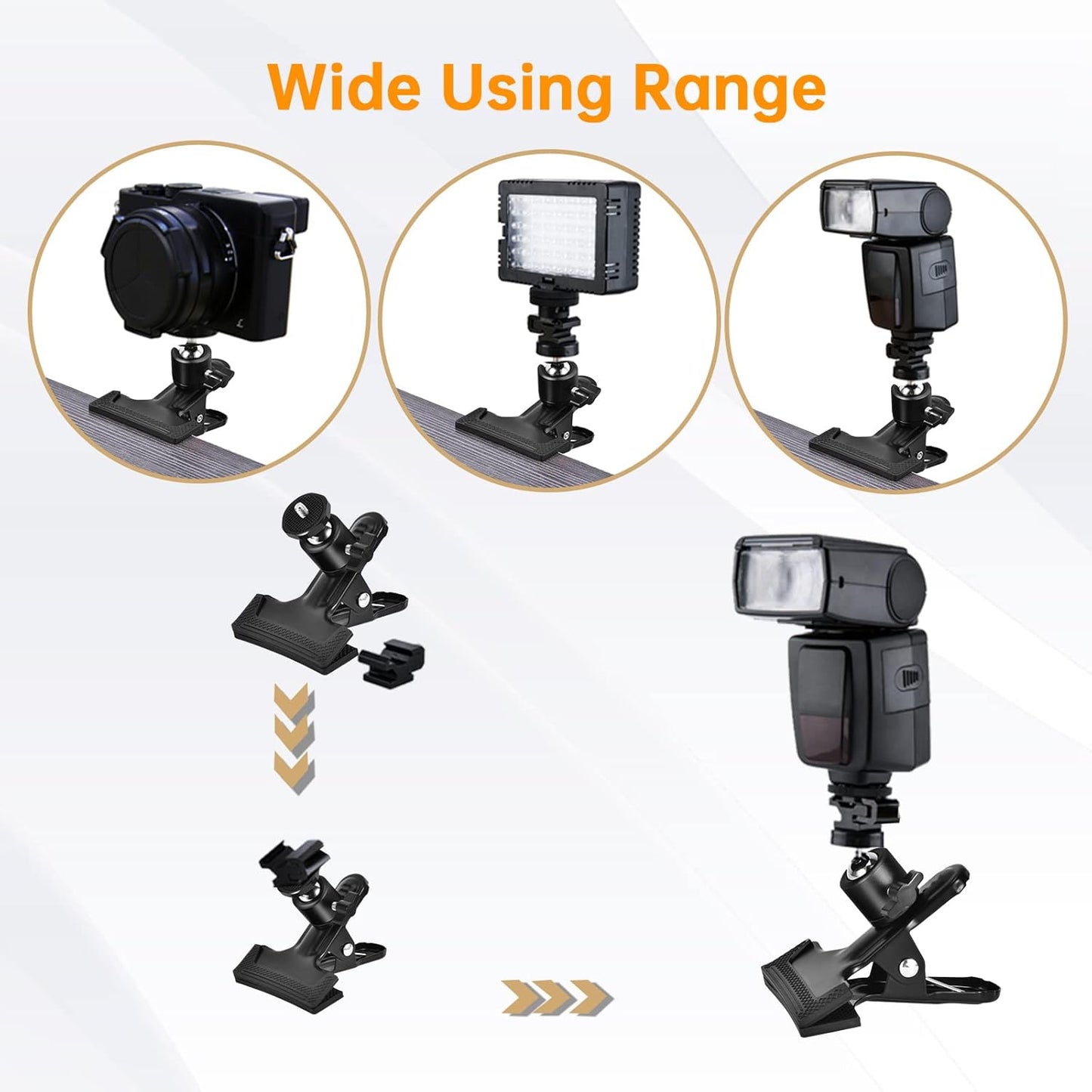 UTEBIT 360 Heavy Duty Tripod Camera Mount Clip with Swivel Mini Ballhead, Black Spring Clamp for DSLR Video Photoshoot
