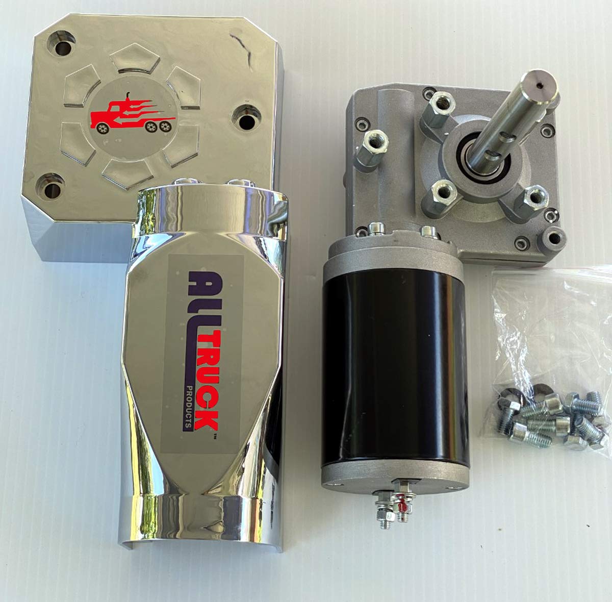 ALL TRUCK PRODUCTS 600W/50:1 - 1.5 HP - Universal Replacement Dump Truck Trailer Tarp Motor w/Chrome Cover - 3 Yr Warranty