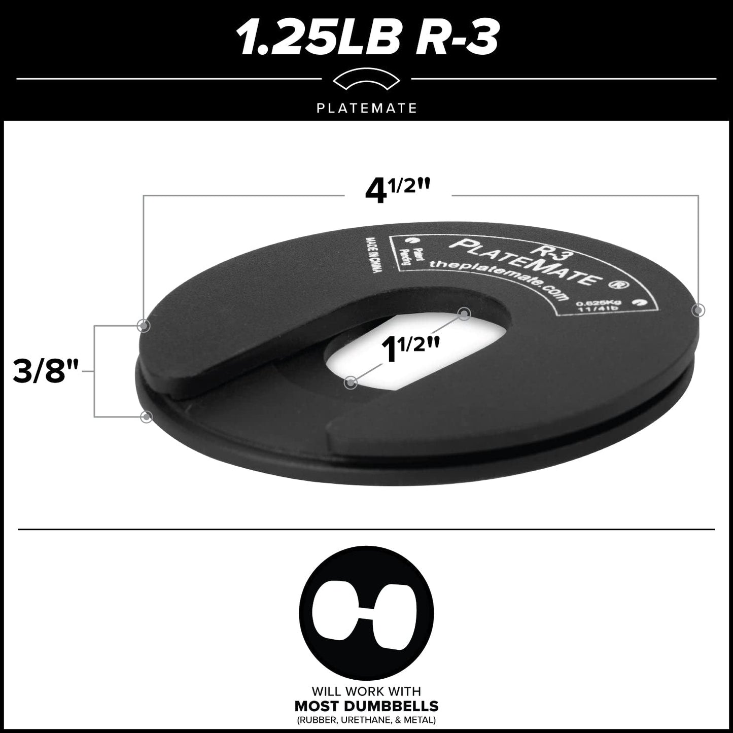 PlateMate 1.25 Lb each R-3 Micro Loading Weight Plates Use with Metal, Rubber, Vinyl or Urethane Dumbbells (Two Pair)