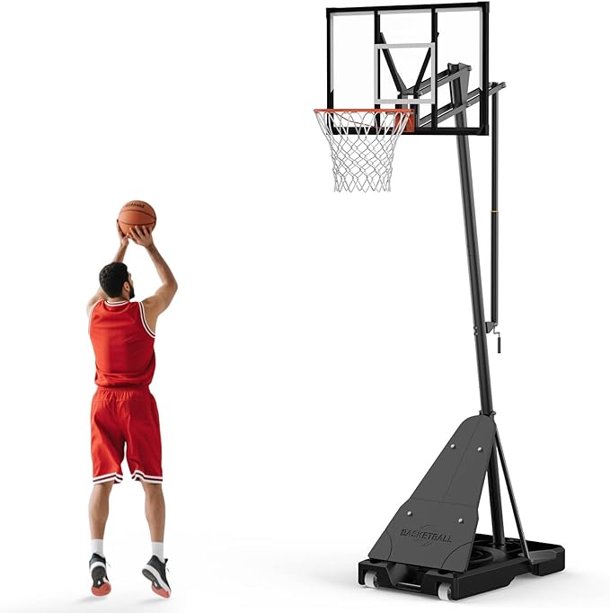 Portable Basketball Hoop Outdoor, Adjustable Height 5.5-10FT Basketball Goal with Heavy-Duty Steel Frame & Wheels