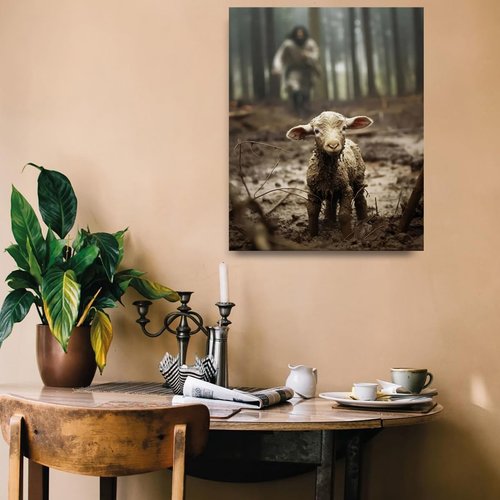 GUN SUPPLIES OUTLET LLC Christian Wall Art - Jesus with Lamb Canvas Print | 8x10 Inch Religious Decor