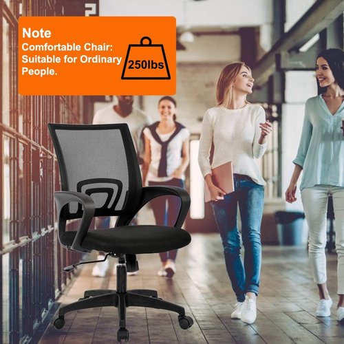 BestOffice Ergonomic Office Chair - Mid-Back Swivel Design with Breathable Backrest & Lumbar Support - Adjustable Height & Rolling Wheels - Black for Adults & Women