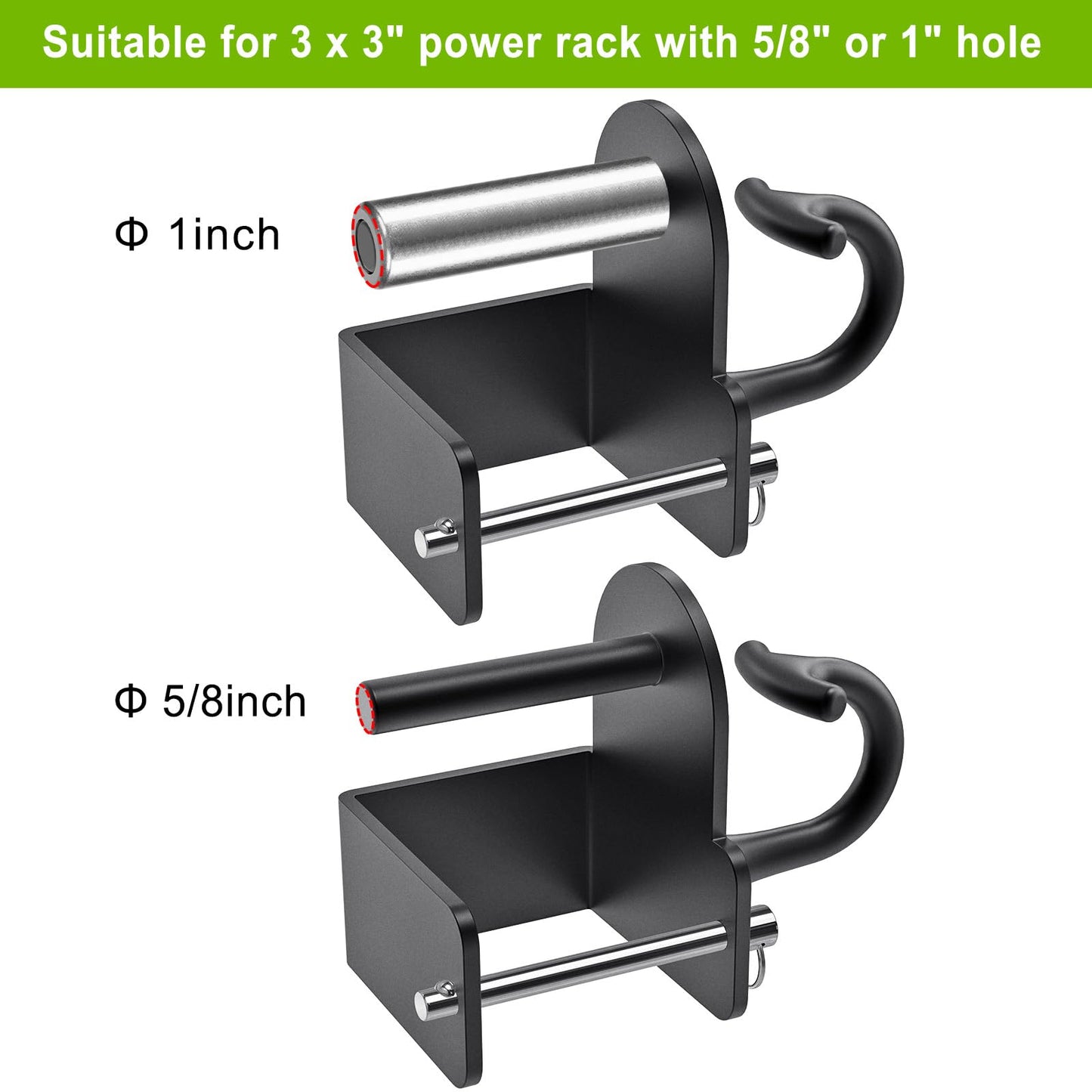 Kipika Anchor for Resistance Bands Fits 3" x 3" Power Rack with 5/8" or 1" Hole - Heavy Duty Steel Hooks with Rubber Pads for Home Gym Workouts, Strength Training,and Physical Therapy Exercise, 2 Pack