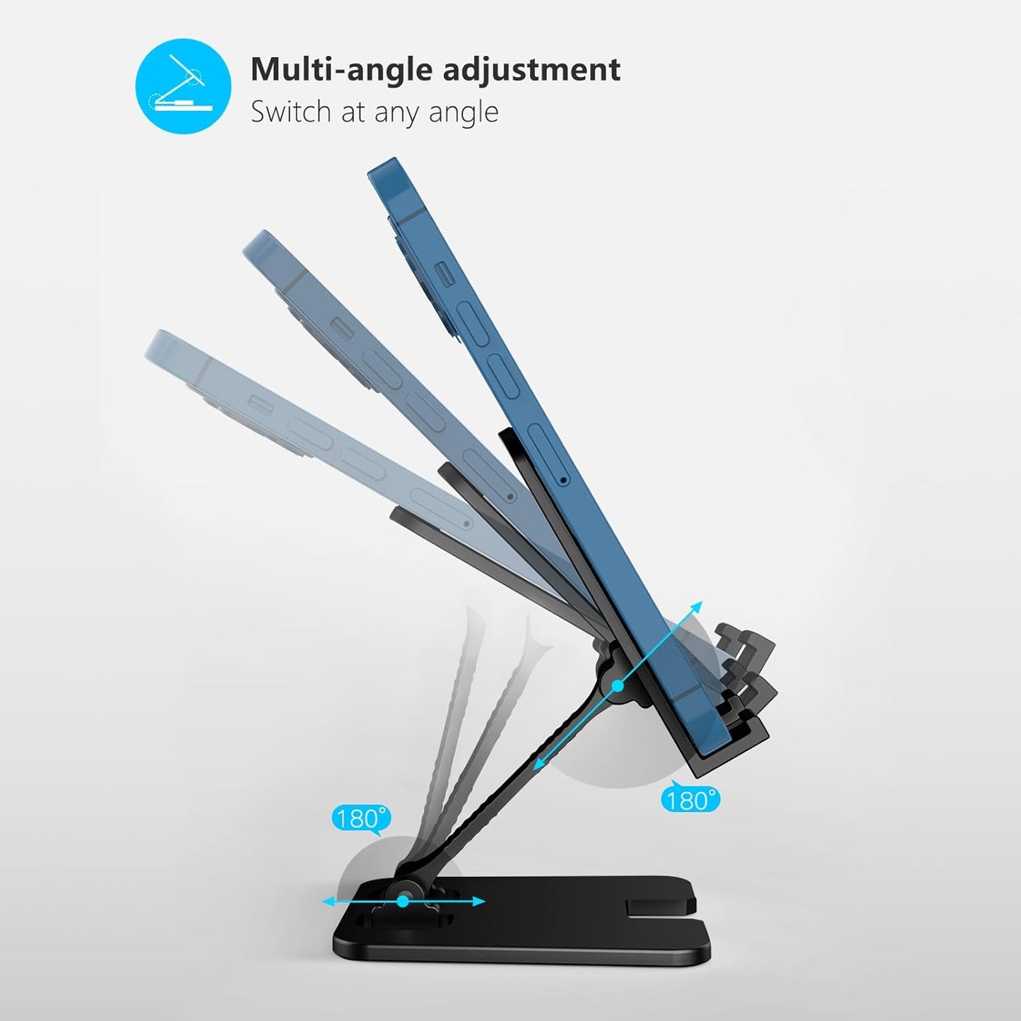 Amzpas 17 16 15 14 13 12 11 8, Adjustable Cell Phone Stand Metal, Foldable Desktop Cellphone Stand with Anti-Slip Base