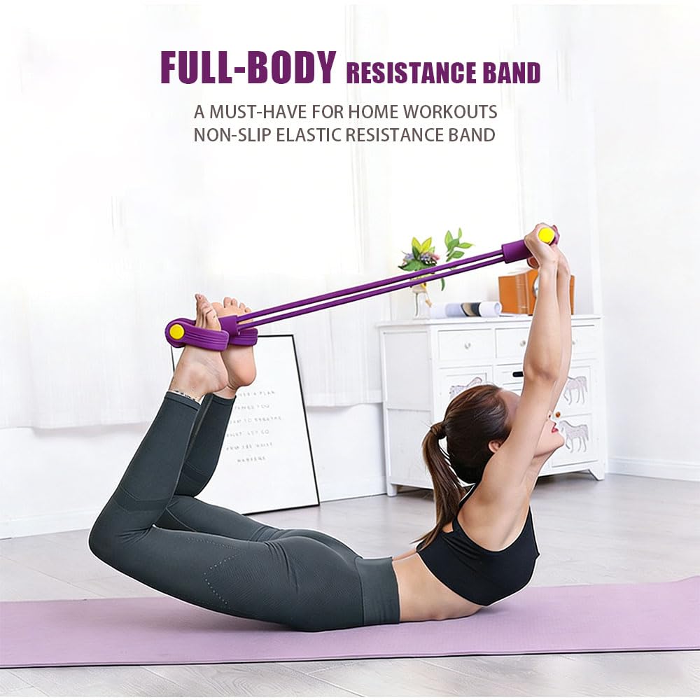 Multifunction Pedal Resistance Band with Handles,6-Tube Elastic Yoga Pedal Puller Resistance Band Set, Natural Latex Foot Pedal Resistance Device,Tension Rope for Exercise Women Men (Purple,1pcs)